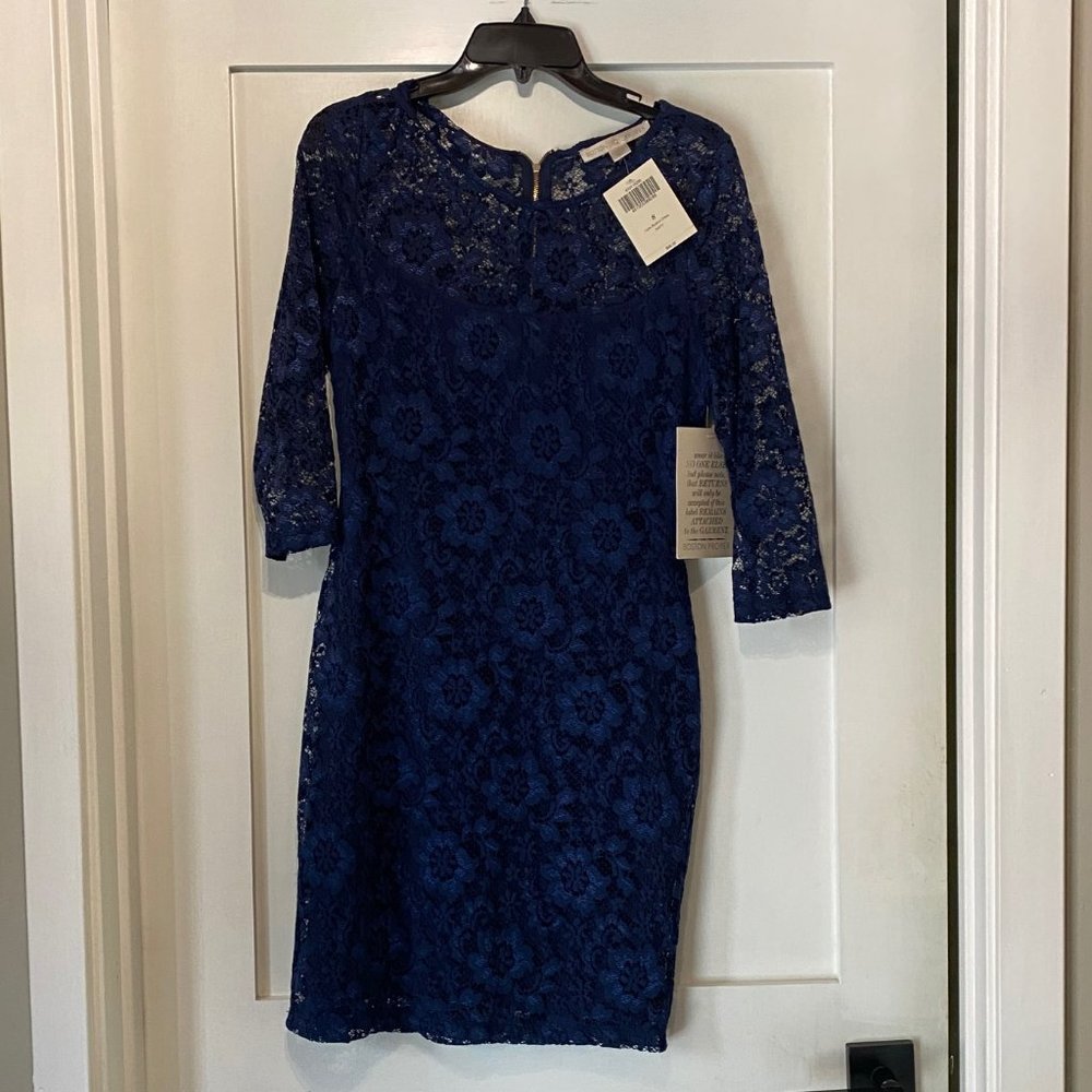 Boston Proper NWT Lace Floral Dress, Sheath Dress Navy, 8
